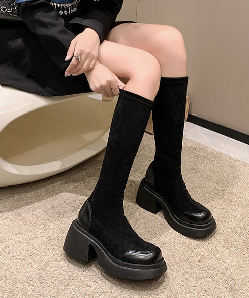 厚底ブーツ ニーハイブーツ ロングブーツ レディース 膝下丈 スクエアトゥ ジョッキーブーツ 春秋冬 歩きやすい 疲れない おしゃれ カジュアル 美脚 脚長 くつ 99YYXC-034