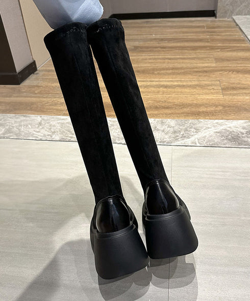 厚底ブーツ ニーハイブーツ ロングブーツ レディース 膝下丈 スクエアトゥ ジョッキーブーツ 春秋冬 歩きやすい 疲れない おしゃれ カジュアル 美脚 脚長 くつ 99YYXC-034