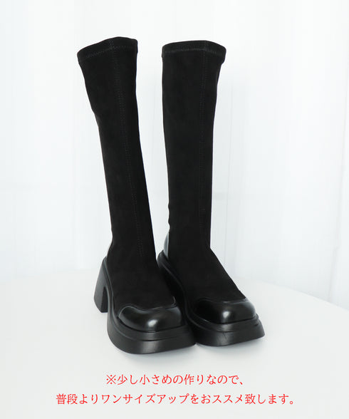 厚底ブーツ ニーハイブーツ ロングブーツ レディース 膝下丈 スクエアトゥ ジョッキーブーツ 春秋冬 歩きやすい 疲れない おしゃれ カジュアル 美脚 脚長 くつ 99YYXC-034