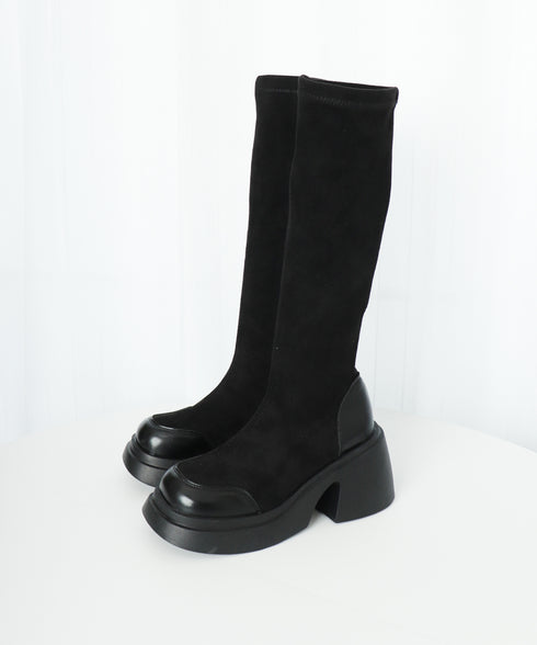 厚底ブーツ ニーハイブーツ ロングブーツ レディース 膝下丈 スクエアトゥ ジョッキーブーツ 春秋冬 歩きやすい 疲れない おしゃれ カジュアル 美脚 脚長 くつ 99YYXC-034