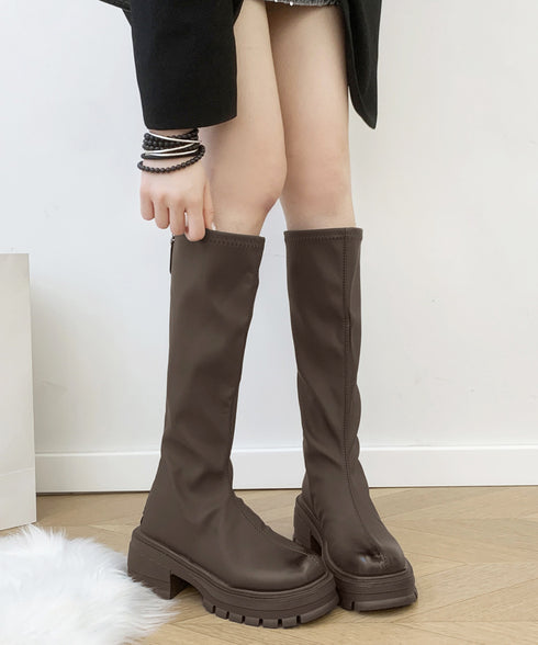 ロングブーツ 厚底ブーツ ニーハイブーツ レディースブーツ チャンキーヒール 秋冬 膝下 おしゃれ バックジップ 歩きやすい カジュアル 美脚脚長ブーツ 人気くつ 99YYXC-036