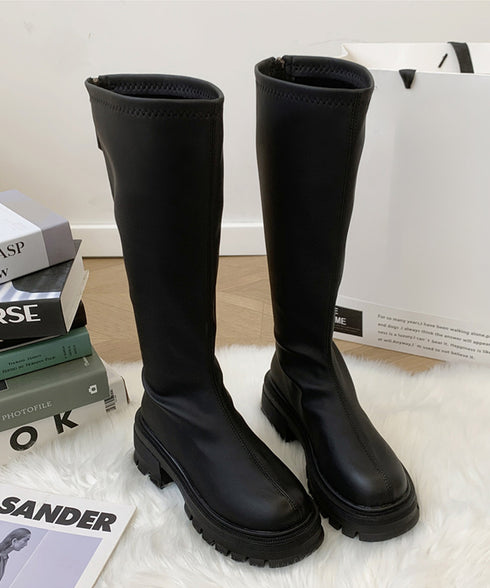 ロングブーツ 厚底ブーツ ニーハイブーツ レディースブーツ チャンキーヒール 秋冬 膝下 おしゃれ バックジップ 歩きやすい カジュアル 美脚脚長ブーツ 人気くつ 99YYXC-036