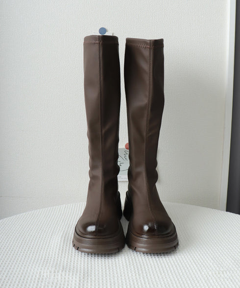 ロングブーツ 厚底ブーツ ニーハイブーツ レディースブーツ チャンキーヒール 秋冬 膝下 おしゃれ バックジップ 歩きやすい カジュアル 美脚脚長ブーツ 人気くつ 99YYXC-036