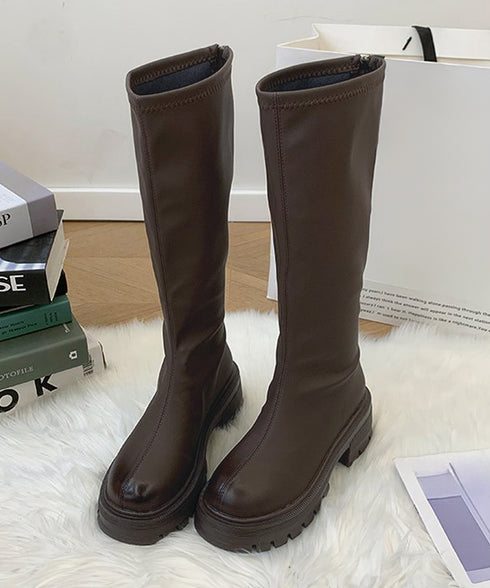 ロングブーツ 厚底ブーツ ニーハイブーツ レディースブーツ チャンキーヒール 秋冬 膝下 おしゃれ バックジップ 歩きやすい カジュアル 美脚脚長ブーツ 人気くつ 99YYXC-036