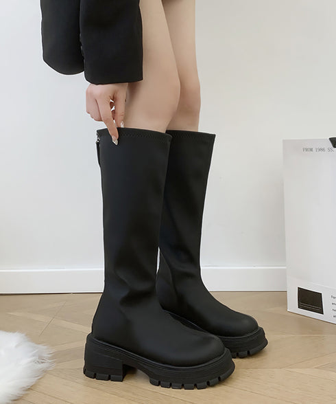 ロングブーツ 厚底ブーツ ニーハイブーツ レディースブーツ チャンキーヒール 秋冬 膝下 おしゃれ バックジップ 歩きやすい カジュアル 美脚脚長ブーツ 人気くつ 99YYXC-036