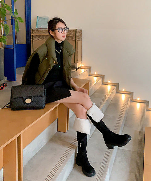 ニーハイブーツ ロングブーツ スエード調 レディース 美脚 2wayブーツ 韓国風 脚長 チャンキーヒール カジュアル 大人 オルチャン きれいめ 暖かい お洒落 99YYXC-037
