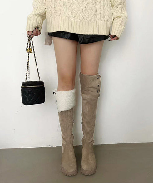 ニーハイブーツ ロングブーツ スエード調 レディース 美脚 2wayブーツ 韓国風 脚長 チャンキーヒール カジュアル 大人 オルチャン きれいめ 暖かい お洒落 99YYXC-037