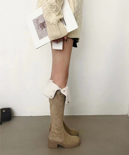 ニーハイブーツ ロングブーツ スエード調 レディース 美脚 2wayブーツ 韓国風 脚長 チャンキーヒール カジュアル 大人 オルチャン きれいめ 暖かい お洒落 99YYXC-037