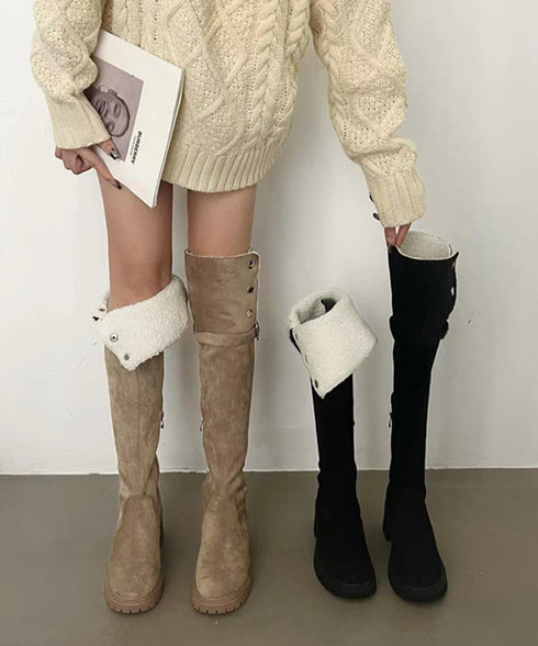 ニーハイブーツ ロングブーツ スエード調 レディース 美脚 2wayブーツ 韓国風 脚長 チャンキーヒール カジュアル 大人 オルチャン きれいめ 暖かい お洒落 99YYXC-037