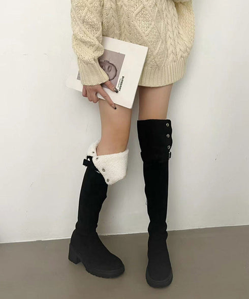 ニーハイブーツ ロングブーツ スエード調 レディース 美脚 2wayブーツ 韓国風 脚長 チャンキーヒール カジュアル 大人 オルチャン きれいめ 暖かい お洒落 99YYXC-037