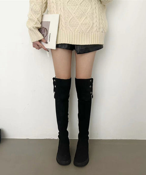 ニーハイブーツ ロングブーツ スエード調 レディース 美脚 2wayブーツ 韓国風 脚長 チャンキーヒール カジュアル 大人 オルチャン きれいめ 暖かい お洒落 99YYXC-037