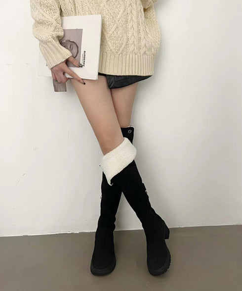 ニーハイブーツ ロングブーツ スエード調 レディース 美脚 2wayブーツ 韓国風 脚長 チャンキーヒール カジュアル 大人 オルチャン きれいめ 暖かい お洒落 99YYXC-037