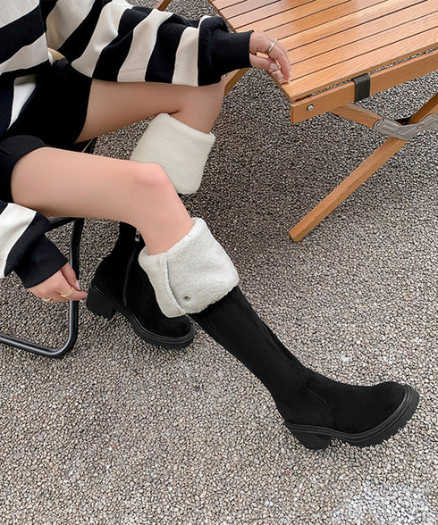 ニーハイブーツ ロングブーツ スエード調 レディース 美脚 2wayブーツ 韓国風 脚長 チャンキーヒール カジュアル 大人 オルチャン きれいめ 暖かい お洒落 99YYXC-037