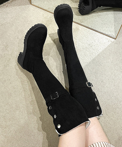 ニーハイブーツ ロングブーツ スエード調 レディース 美脚 2wayブーツ 韓国風 脚長 チャンキーヒール カジュアル 大人 オルチャン きれいめ 暖かい お洒落 99YYXC-037