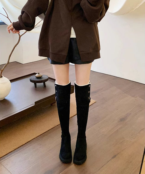 ニーハイブーツ ロングブーツ スエード調 レディース 美脚 2wayブーツ 韓国風 脚長 チャンキーヒール カジュアル 大人 オルチャン きれいめ 暖かい お洒落 99YYXC-037