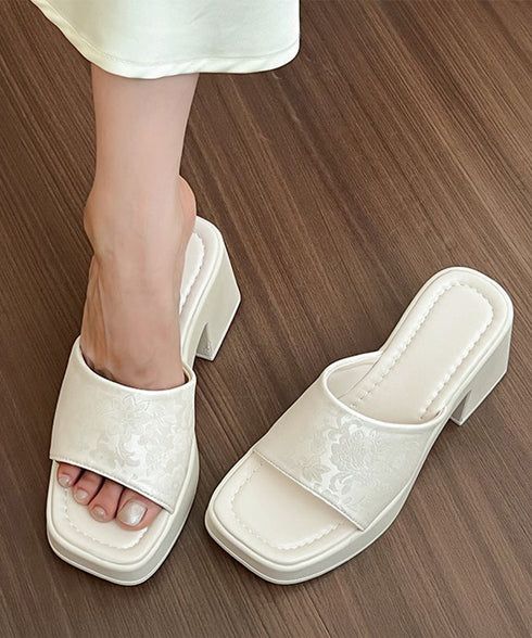 ミュールサンダル 花柄 レディース 夏 チャンキーヒール 太ヒール スクエアトゥ 美脚 歩きやすい 痛くない 大人 おしゃれ キレイめ 99YYXC-041