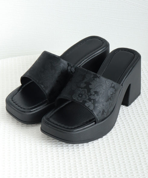 ミュールサンダル 花柄 レディース 夏 チャンキーヒール 太ヒール スクエアトゥ 美脚 歩きやすい 痛くない 大人 おしゃれ キレイめ 99YYXC-041
