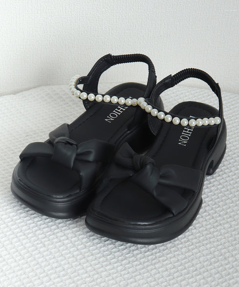 太ヒールサンダル レディース パール付き 厚底ソール 美脚 コンフォート オルチャン お洒落 カジュアル 可愛い 痛くない 海旅行 99YYXC-042