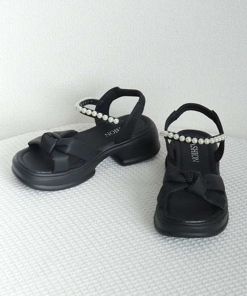 太ヒールサンダル レディース パール付き 厚底ソール 美脚 コンフォート オルチャン お洒落 カジュアル 可愛い 痛くない 海旅行 99YYXC-042