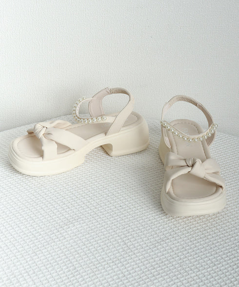 太ヒールサンダル レディース パール付き 厚底ソール 美脚 コンフォート オルチャン お洒落 カジュアル 可愛い 痛くない 海旅行 99YYXC-042