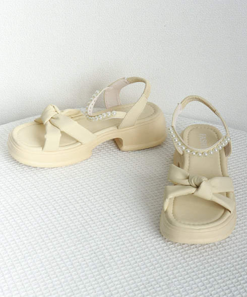 太ヒールサンダル レディース パール付き 厚底ソール 美脚 コンフォート オルチャン お洒落 カジュアル 可愛い 痛くない 海旅行 99YYXC-042