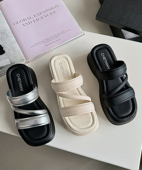 厚底サンダル スリッパサンダル 夏 レディース ミュールサンダル ストラップ ボリュームソール 美脚 カジュアル 歩きやすい 疲れない オルチャン 99YYXC-045