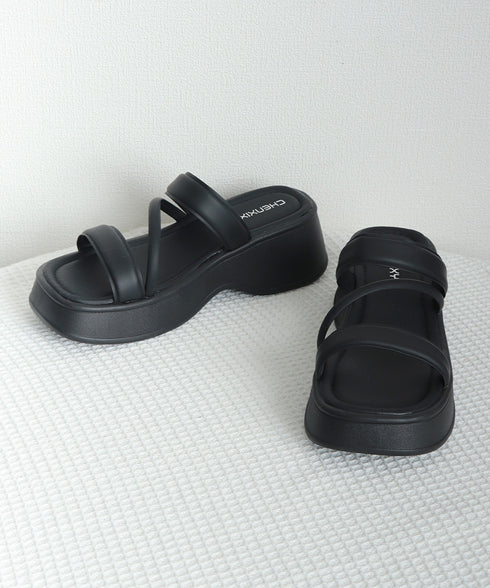 厚底サンダル スリッパサンダル 夏 レディース ミュールサンダル ストラップ ボリュームソール 美脚 カジュアル 歩きやすい 疲れない オルチャン 99YYXC-045