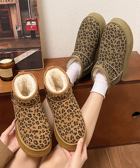 厚底ムートンブーツ レオパード柄 裏起毛 レディース 防寒ブーツ フラットソール あったか 保温 もこもこ 大人 可愛い おしゃれ カジュアル 疲れない 冷え対策 99YYXC-049
