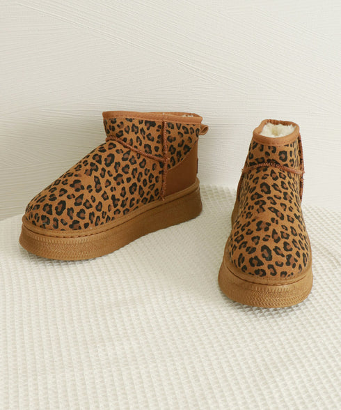 厚底ムートンブーツ レオパード柄 裏起毛 レディース 防寒ブーツ フラットソール あったか 保温 もこもこ 大人 可愛い おしゃれ カジュアル 疲れない 冷え対策 99YYXC-049