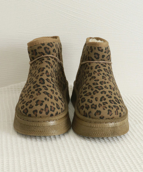 厚底ムートンブーツ レオパード柄 裏起毛 レディース 防寒ブーツ フラットソール あったか 保温 もこもこ 大人 可愛い おしゃれ カジュアル 疲れない 冷え対策 99YYXC-049