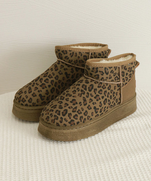厚底ムートンブーツ レオパード柄 裏起毛 レディース 防寒ブーツ フラットソール あったか 保温 もこもこ 大人 可愛い おしゃれ カジュアル 疲れない 冷え対策 99YYXC-049