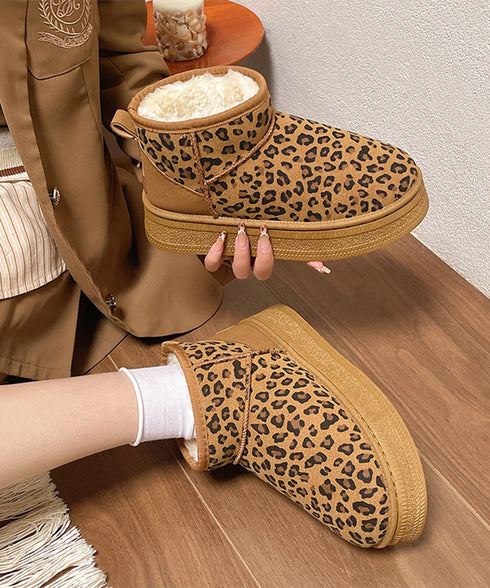 厚底ムートンブーツ レオパード柄 裏起毛 レディース 防寒ブーツ フラットソール あったか 保温 もこもこ 大人 可愛い おしゃれ カジュアル 疲れない 冷え対策 99YYXC-049