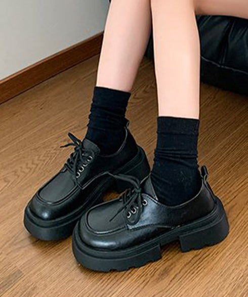 厚底ローファー レースアップシューズ レディース ドレスシューズ レザー調 美脚くつ チャンキーヒール 大人 可愛い カジュアル 疲れない おしゃれ 通勤通学 99YYXC-058