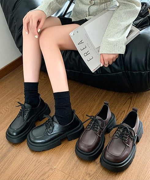 厚底ローファー レースアップシューズ レディース ドレスシューズ レザー調 美脚くつ チャンキーヒール 大人 可愛い カジュアル 疲れない おしゃれ 通勤通学 99YYXC-058