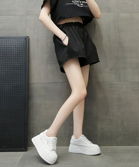 厚底スニーカー ローカット靴 美脚 白 レディース 厚底ソールシューズ レースアップ 疲れにくい 大人女子 かっこいい 通勤通学 韓国風 ストリート くつ 99YYXC-072