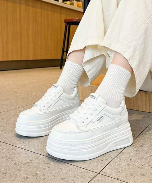厚底スニーカー ローカット靴 美脚 白 レディース 厚底ソールシューズ レースアップ 疲れにくい 大人女子 かっこいい 通勤通学 韓国風 ストリート くつ 99YYXC-072