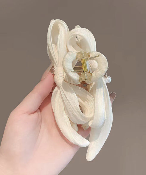 リボンヘアクリップ パール飾りレディース バンスクリップ 大人 可愛い ヘアアレンジ 簡単 髪留め まとめ髪 オルチャン お洒落 結婚式 発表会 女子会 99ZJSP-001