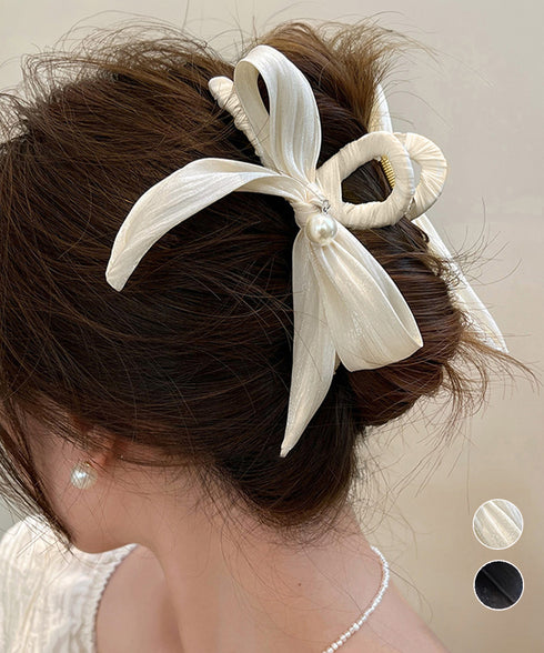 リボンヘアクリップ パール飾りレディース バンスクリップ 大人 可愛い ヘアアレンジ 簡単 髪留め まとめ髪 オルチャン お洒落 結婚式 発表会 女子会 99ZJSP-001