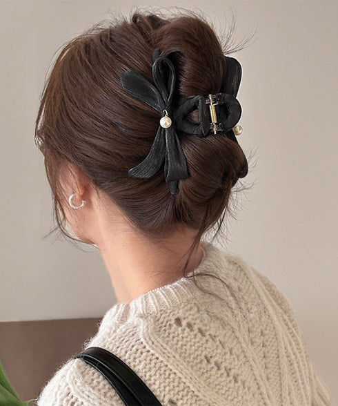 リボンヘアクリップ パール飾りレディース バンスクリップ 大人 可愛い ヘアアレンジ 簡単 髪留め まとめ髪 オルチャン お洒落 結婚式 発表会 女子会 99ZJSP-001