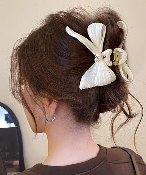 リボンヘアクリップ パール飾りレディース バンスクリップ 大人 可愛い ヘアアレンジ 簡単 髪留め まとめ髪 オルチャン お洒落 結婚式 発表会 女子会 99ZJSP-001