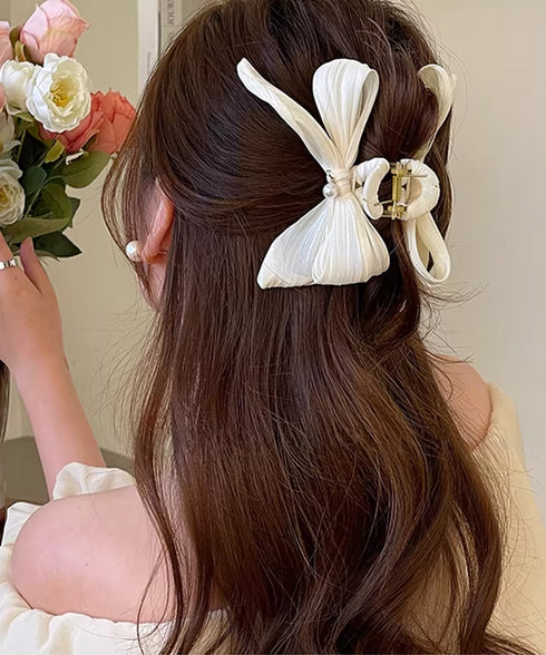 リボンヘアクリップ パール飾りレディース バンスクリップ 大人 可愛い ヘアアレンジ 簡単 髪留め まとめ髪 オルチャン お洒落 結婚式 発表会 女子会 99ZJSP-001