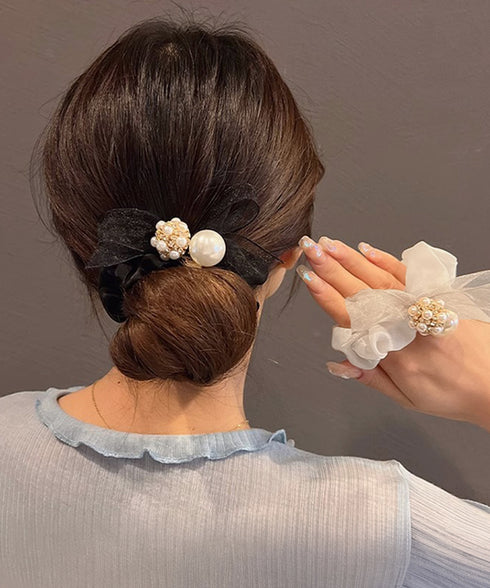 シュシュ リボン パール ヘアゴム韓国風 レディース ヘアアクセサリー 光沢 おしゃれ まとめ髪 簡単ヘアアレンジ 大人可愛い 髪留め プチプラ人気 お団子ヘア 99ZYSP-004