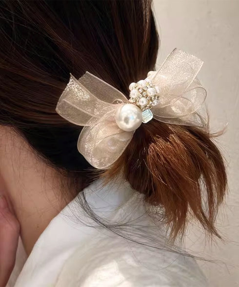 シュシュ リボン パール ヘアゴム韓国風 レディース ヘアアクセサリー 光沢 おしゃれ まとめ髪 簡単ヘアアレンジ 大人可愛い 髪留め プチプラ人気 お団子ヘア 99ZYSP-004