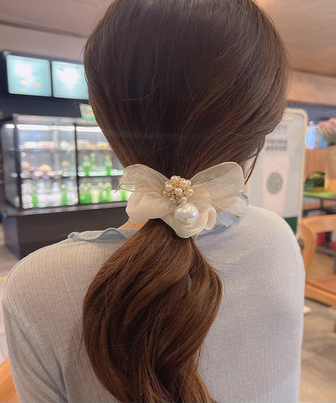 シュシュ リボン パール ヘアゴム韓国風 レディース ヘアアクセサリー 光沢 おしゃれ まとめ髪 簡単ヘアアレンジ 大人可愛い 髪留め プチプラ人気 お団子ヘア 99ZYSP-004