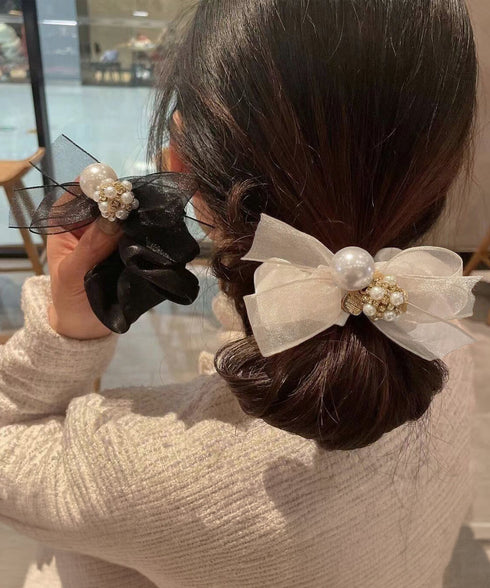 シュシュ リボン パール ヘアゴム韓国風 レディース ヘアアクセサリー 光沢 おしゃれ まとめ髪 簡単ヘアアレンジ 大人可愛い 髪留め プチプラ人気 お団子ヘア 99ZYSP-004