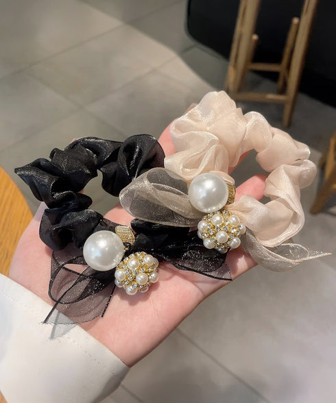 シュシュ リボン パール ヘアゴム韓国風 レディース ヘアアクセサリー 光沢 おしゃれ まとめ髪 簡単ヘアアレンジ 大人可愛い 髪留め プチプラ人気 お団子ヘア 99ZYSP-004