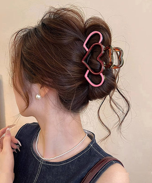 バンスクリップ ハート マルチカラー レディース ヘアアクセサリー 韓国風 簡単まとめ髪 大人可愛い ハーフアップ 髪飾り 髪型アレンジ 誕生日 プレゼント 99ZYSP-010