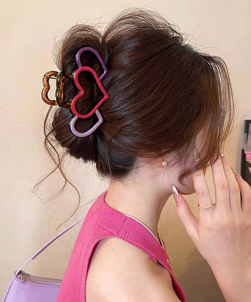 バンスクリップ ハート マルチカラー レディース ヘアアクセサリー 韓国風 簡単まとめ髪 大人可愛い ハーフアップ 髪飾り 髪型アレンジ 誕生日 プレゼント 99ZYSP-010