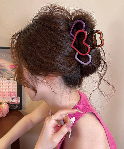 バンスクリップ ハート マルチカラー レディース ヘアアクセサリー 韓国風 簡単まとめ髪 大人可愛い ハーフアップ 髪飾り 髪型アレンジ 誕生日 プレゼント 99ZYSP-010
