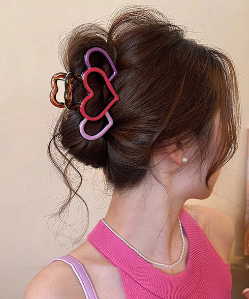 バンスクリップ ハート マルチカラー レディース ヘアアクセサリー 韓国風 簡単まとめ髪 大人可愛い ハーフアップ 髪飾り 髪型アレンジ 誕生日 プレゼント 99ZYSP-010